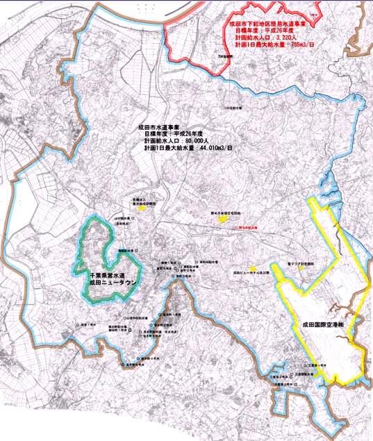 成田市水道事業の計画給水区域の図