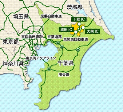 各都市から成田市までの主要道路図