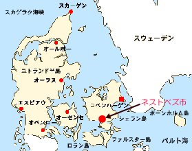 ネストベズ市の位置を示したデンマーク王国の図