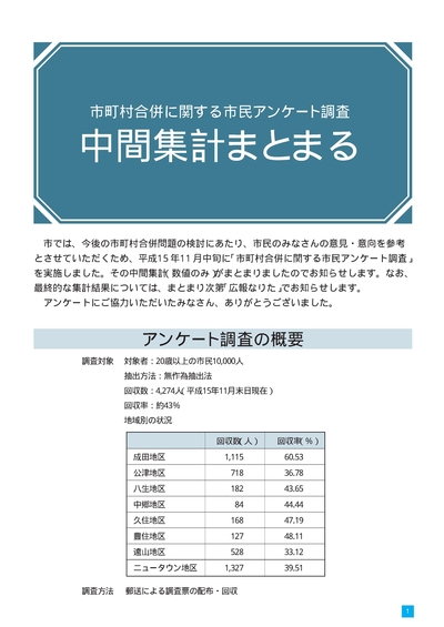 市町村合併に関する市民アンケート調査 1月1日 表紙画像