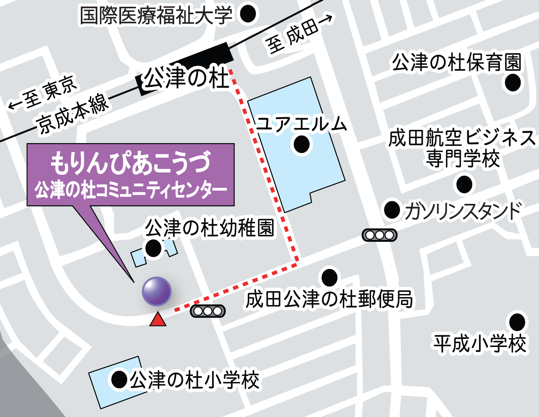 もりんぴあこうづ（公津の杜コミュニティセンター）周辺の地図