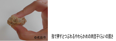 指で押すとつぶれるやわらかめの肉団子くらいの固さが目安です。