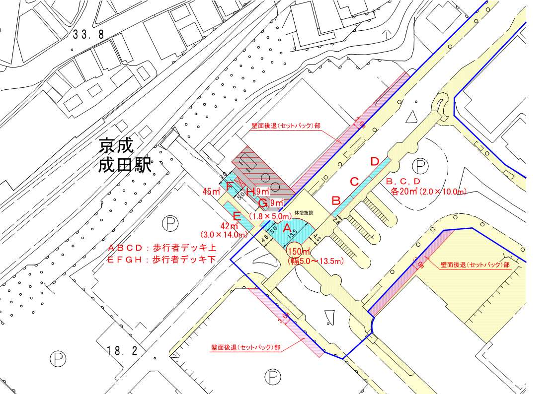 京成成田駅東口歩行者通路及び歩行者デッキの一部