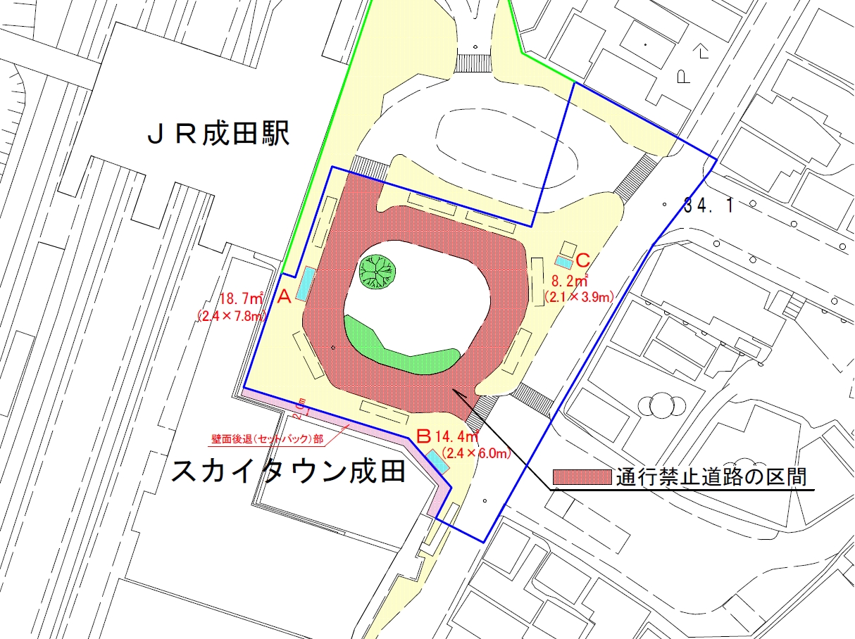 JR成田駅参道口広場の一部