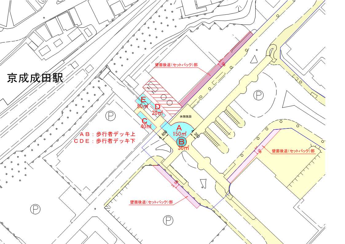 京成成田駅東口歩行者通路及び歩行者デッキの一部