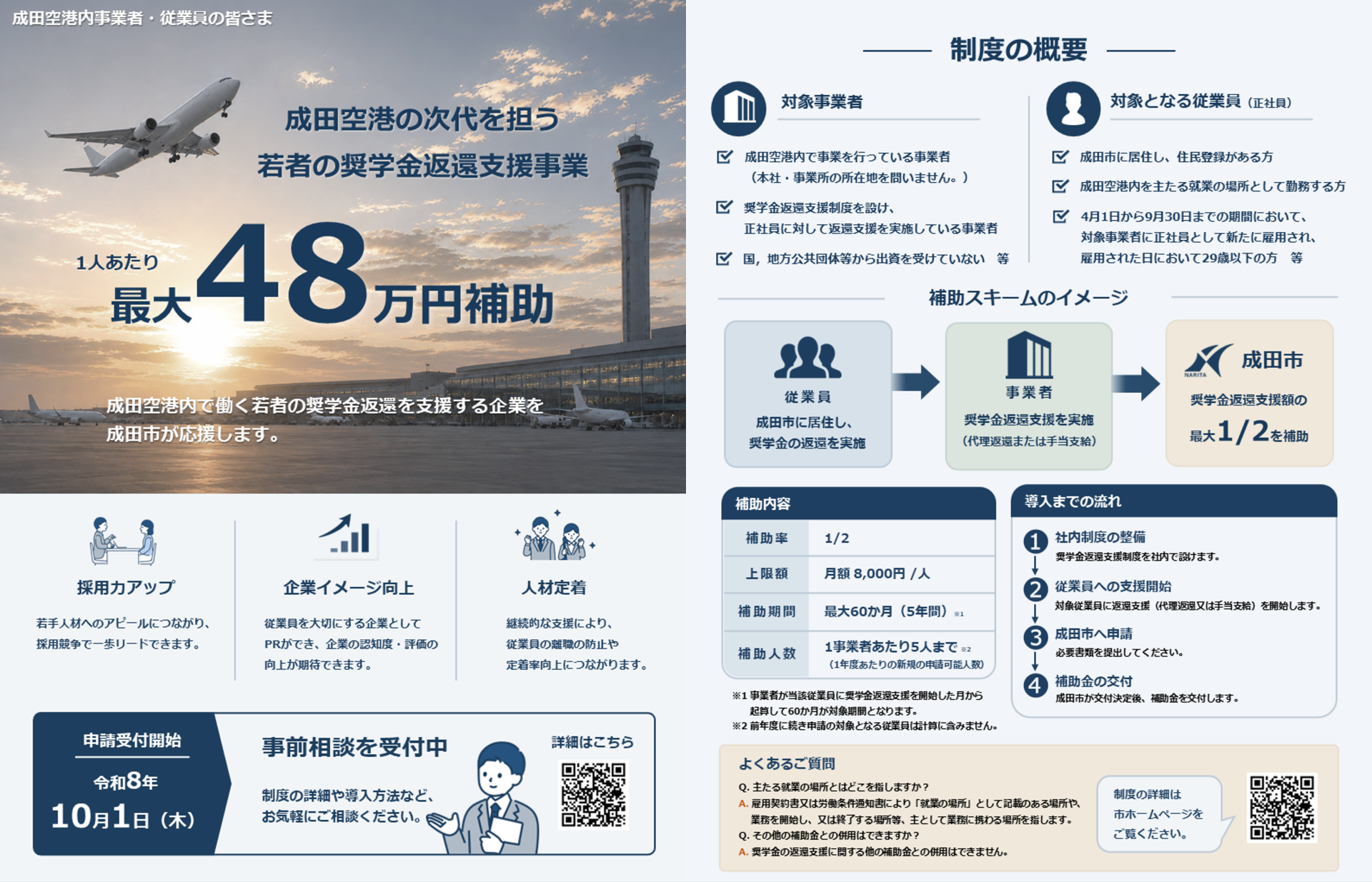 成田空港の次代を担う若者の奨学金返還支援事業補助金のご案内の画像